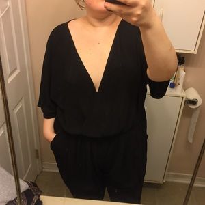 Plus Size Low Cut Black Jumpsuit
